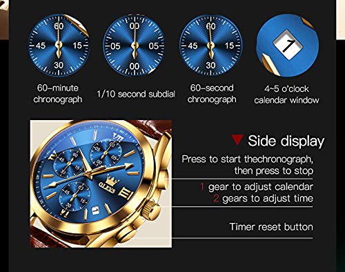 Foto 6 pulgar | Reloj Olevs Para Hombre Con Esfera Grande, Correa De Piel Marrón, Azul - Venta Internacional.