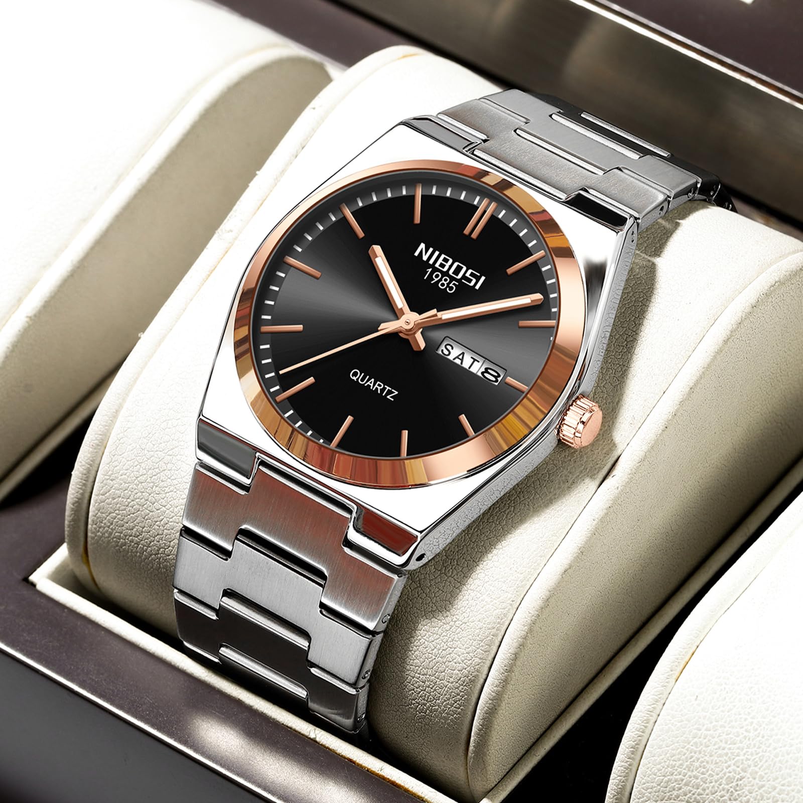 Foto 7 pulgar | Reloj De Cuarzo Analógico Nibosi Para Hombre Con Fecha De Día Y Acero Inoxidable - Venta Internacional.