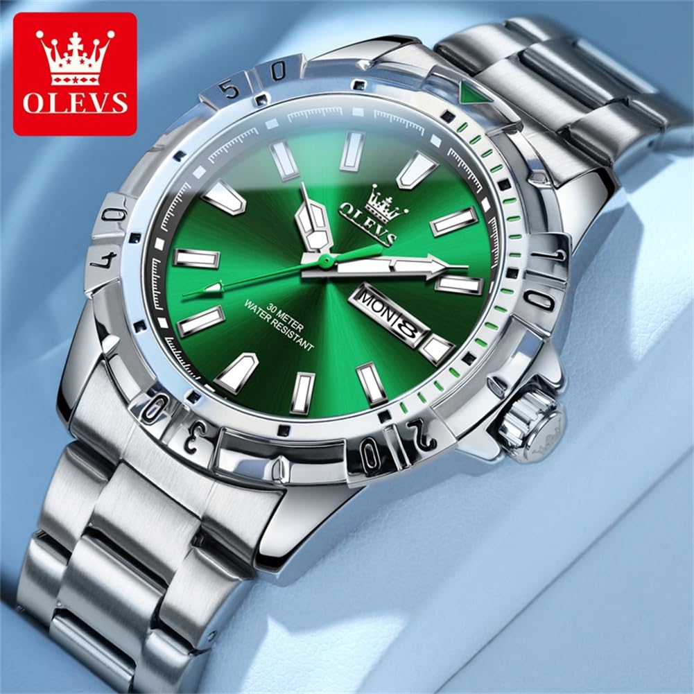 Foto 3 pulgar | Reloj Olevs Para Hombre, Acero Inoxidable, Esfera Azul Plateada, 30 M, Resistente Al Agua - Venta Internacional.