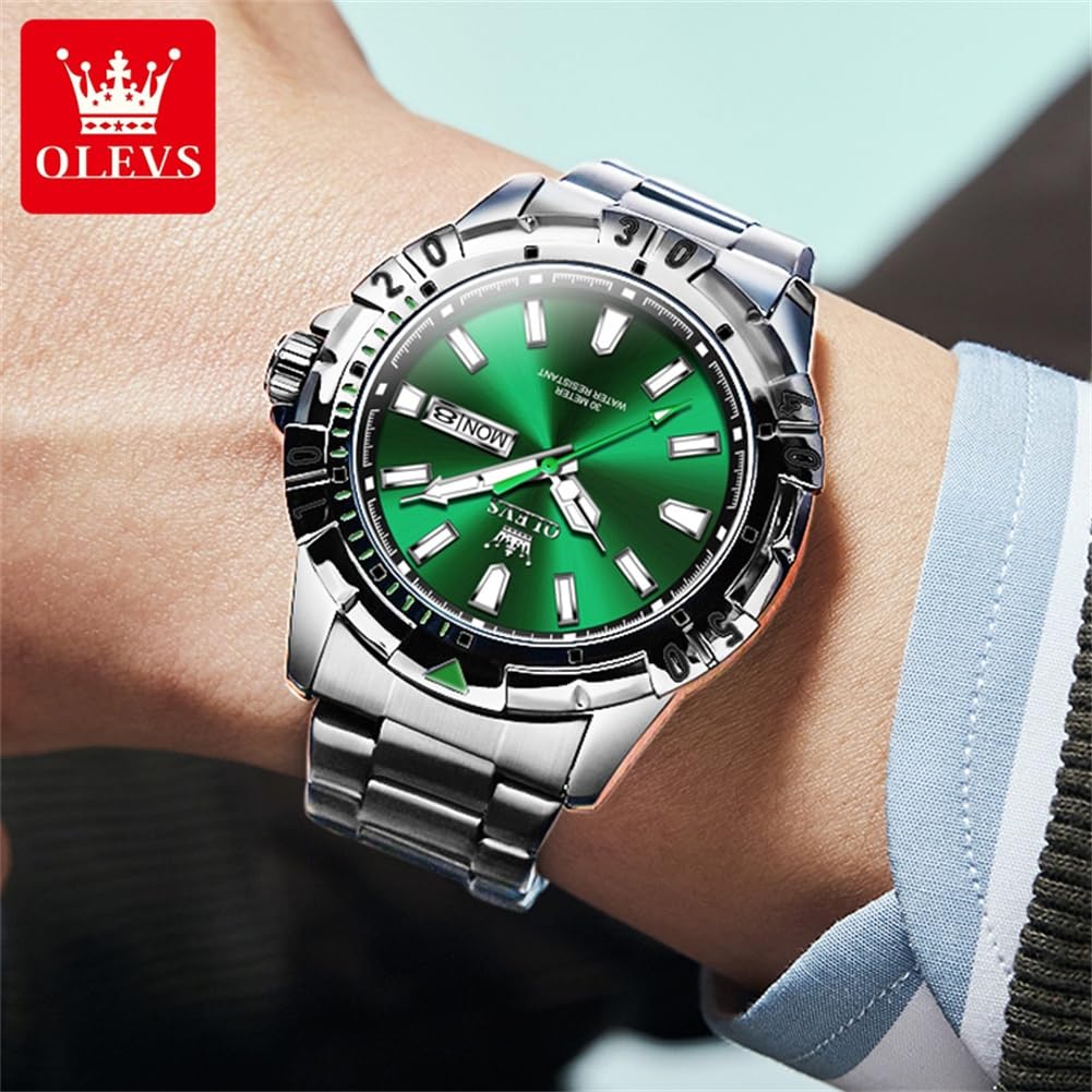 Foto 4 pulgar | Reloj Olevs Para Hombre, Acero Inoxidable, Esfera Azul Plateada, 30 M, Resistente Al Agua - Venta Internacional.