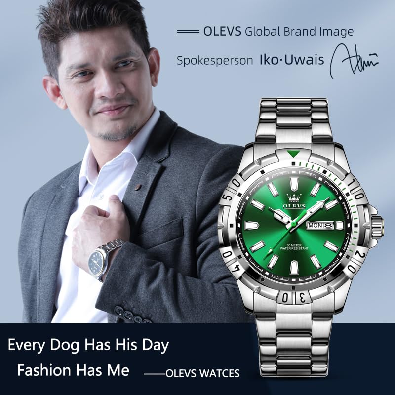 Foto 5 | Reloj Olevs Para Hombre, Acero Inoxidable, Esfera Azul Plateada, 30 M, Resistente Al Agua - Venta Internacional.