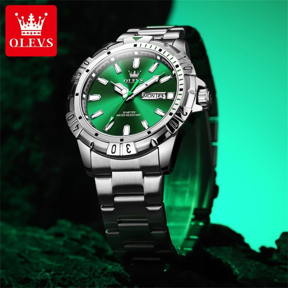 Foto 7 pulgar | Reloj Olevs Para Hombre, Acero Inoxidable, Esfera Azul Plateada, 30 M, Resistente Al Agua - Venta Internacional.