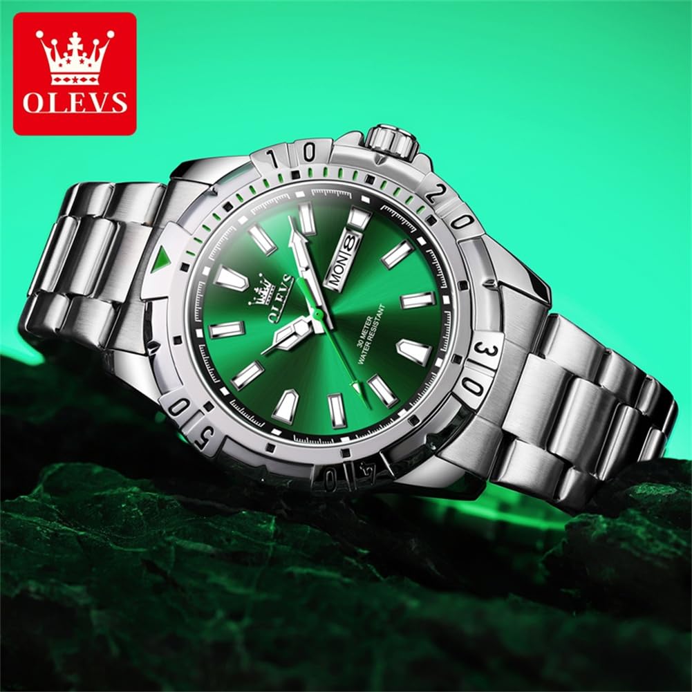Foto 8 pulgar | Reloj Olevs Para Hombre, Acero Inoxidable, Esfera Azul Plateada, 30 M, Resistente Al Agua - Venta Internacional.