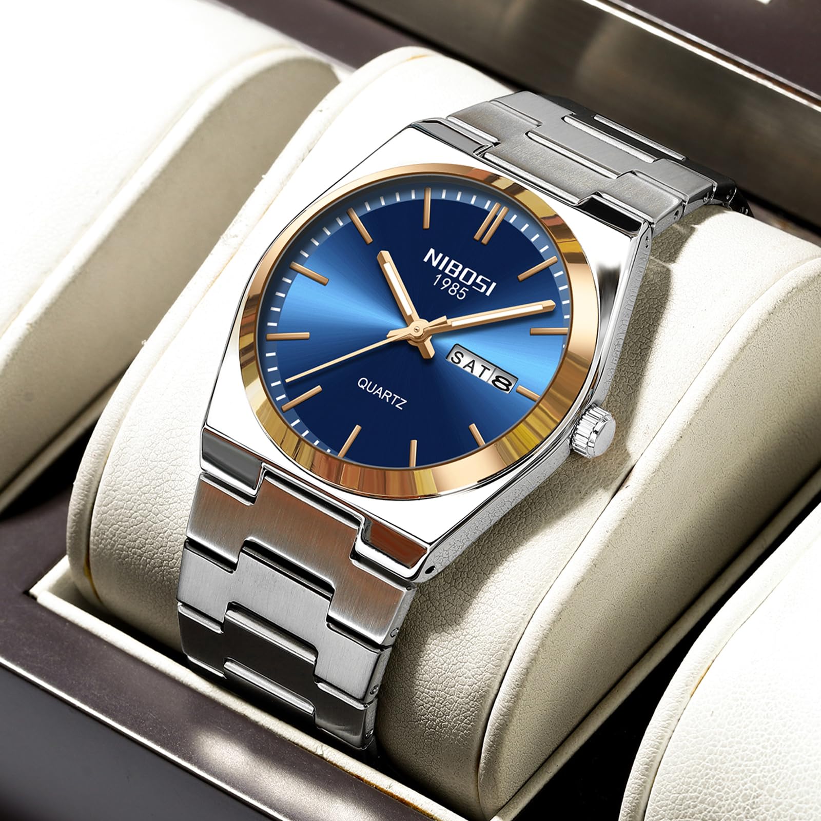 Foto 5 | Reloj De Cuarzo Analógico Nibosi Para Hombre Con Fecha De Día Y Acero Inoxidable - Venta Internacional.
