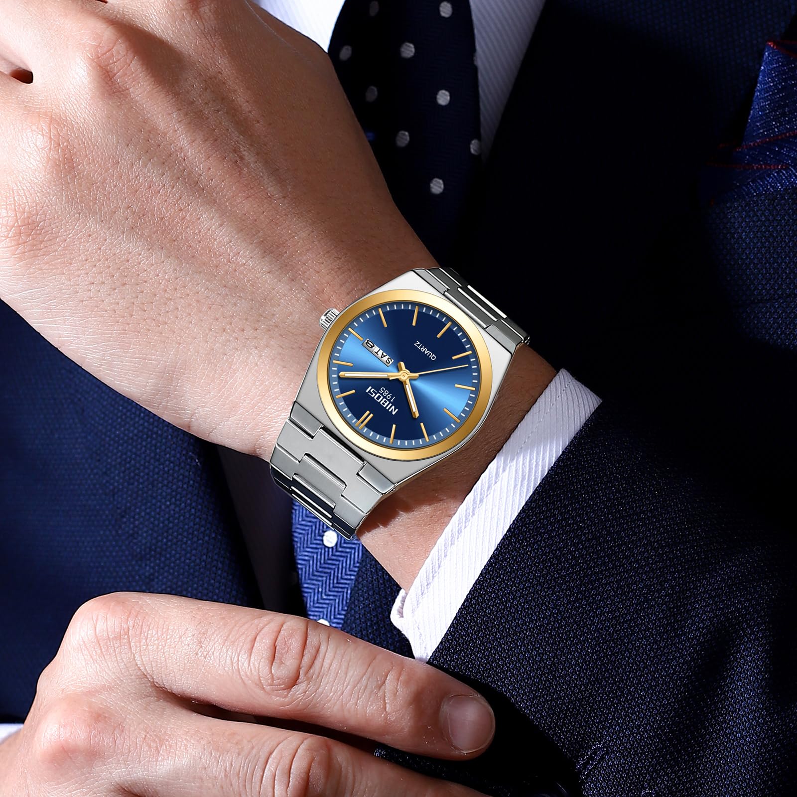Foto 6 | Reloj De Cuarzo Analógico Nibosi Para Hombre Con Fecha De Día Y Acero Inoxidable - Venta Internacional.