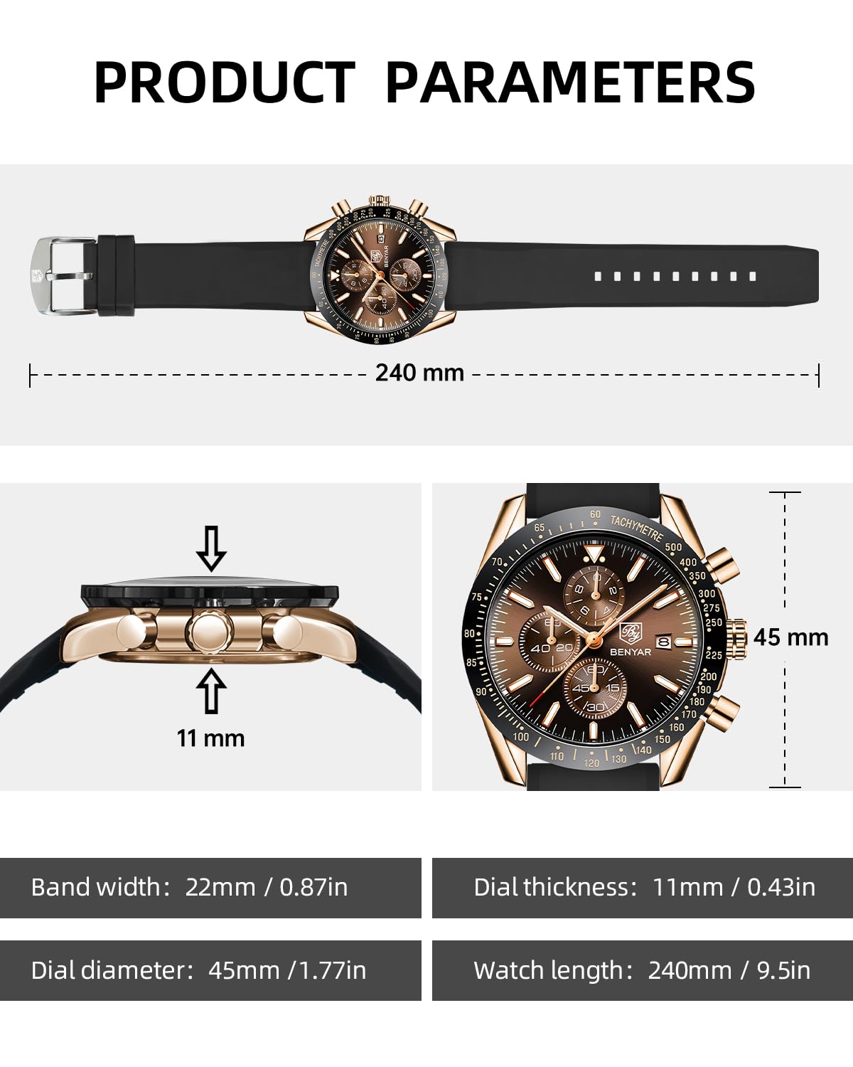 Foto 5 pulgar | Reloj By Benyar, Cronógrafo Analógico De Cuarzo, 30 M, Resistente Al Agua Para Hombre - Venta Internacional.