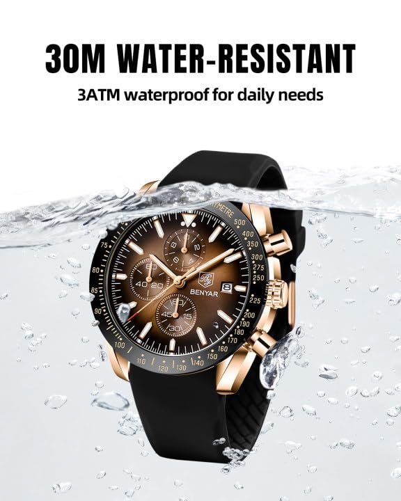 Foto 5 | Reloj By Benyar, Cronógrafo Analógico De Cuarzo, 30 M, Resistente Al Agua Para Hombre - Venta Internacional.
