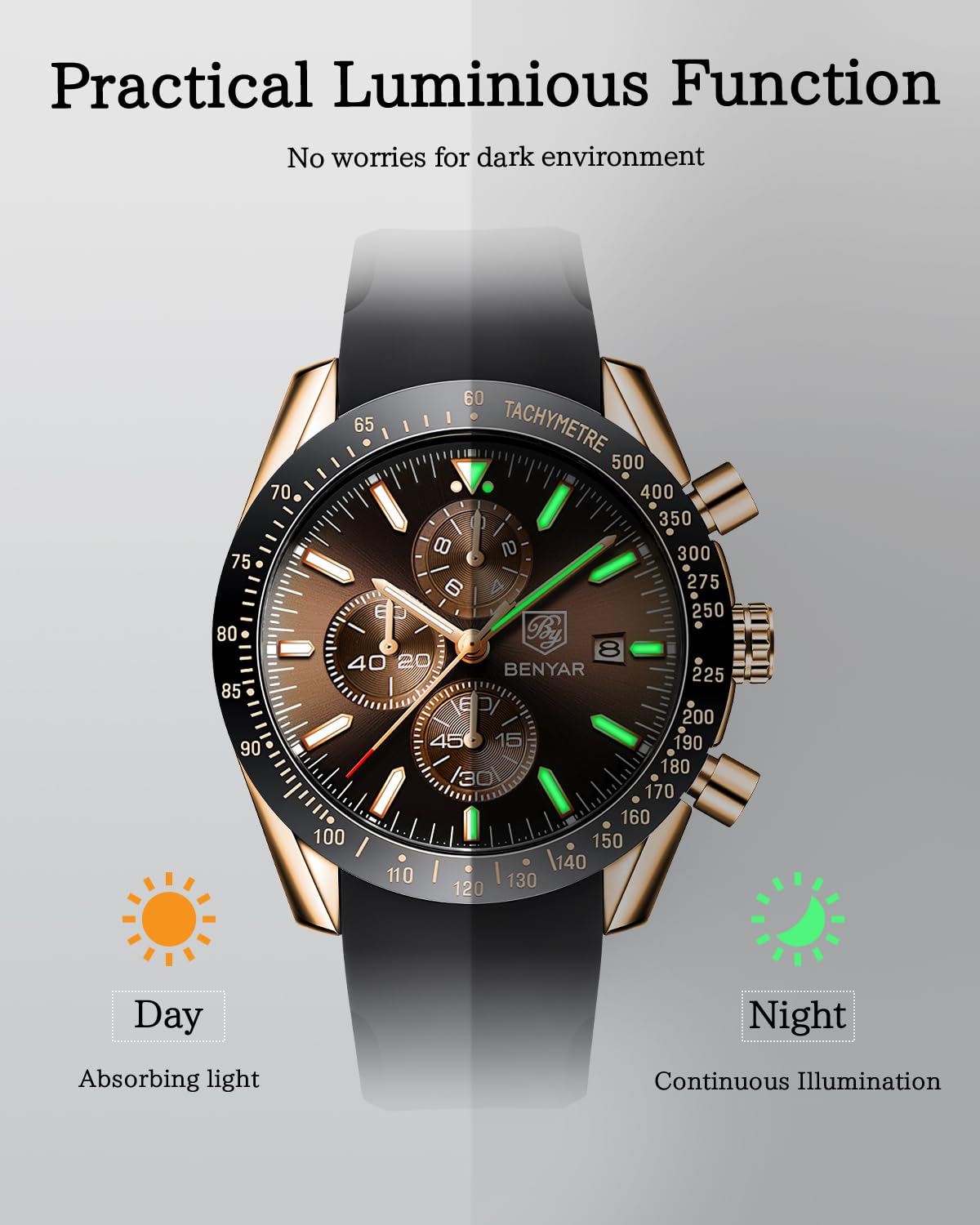 Foto 6 | Reloj By Benyar, Cronógrafo Analógico De Cuarzo, 30 M, Resistente Al Agua Para Hombre - Venta Internacional.