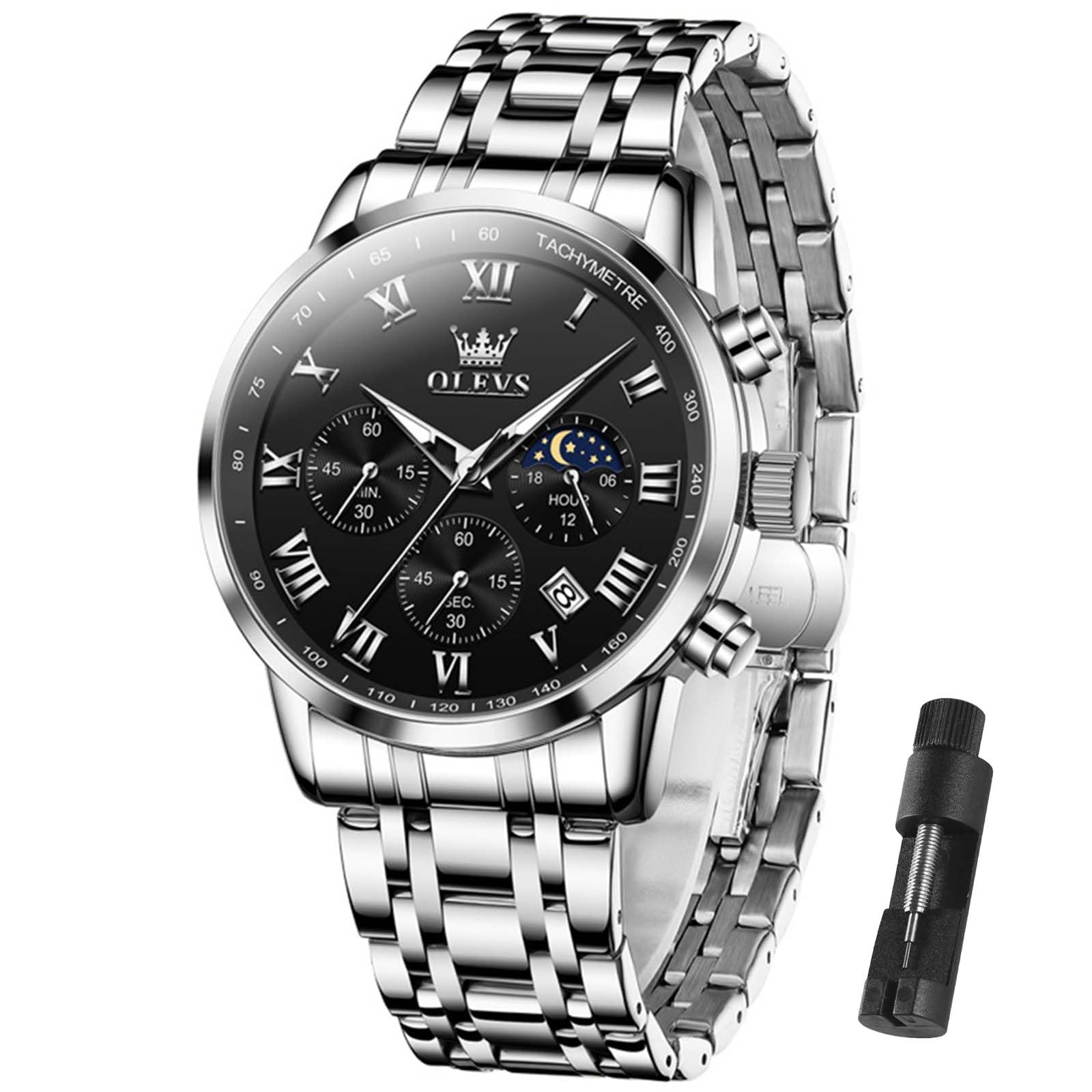 Reloj Olevs Sliver Chronograph Quartz De Acero Inoxidable Para Hombre - Venta Internacional.
