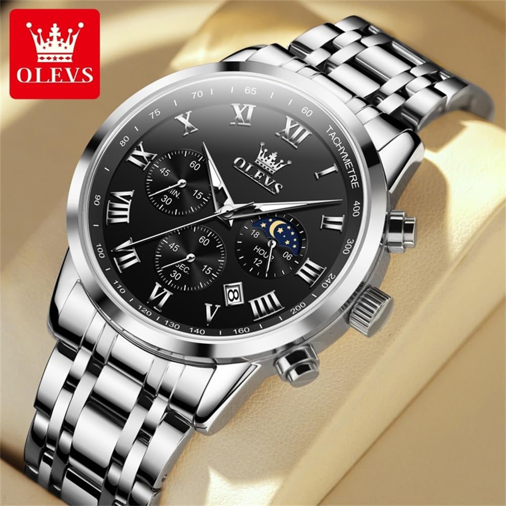 Foto 3 pulgar | Reloj Olevs Sliver Chronograph Quartz De Acero Inoxidable Para Hombre - Venta Internacional.