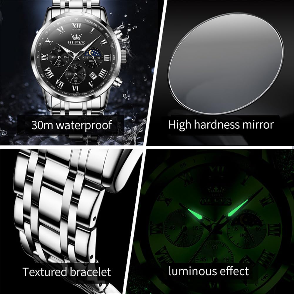 Foto 4 | Reloj Olevs Sliver Chronograph Quartz De Acero Inoxidable Para Hombre - Venta Internacional.