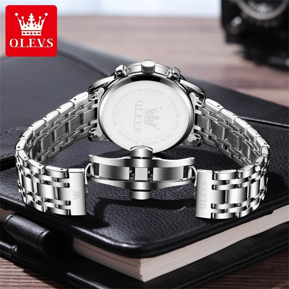 Foto 7 pulgar | Reloj Olevs Sliver Chronograph Quartz De Acero Inoxidable Para Hombre - Venta Internacional.