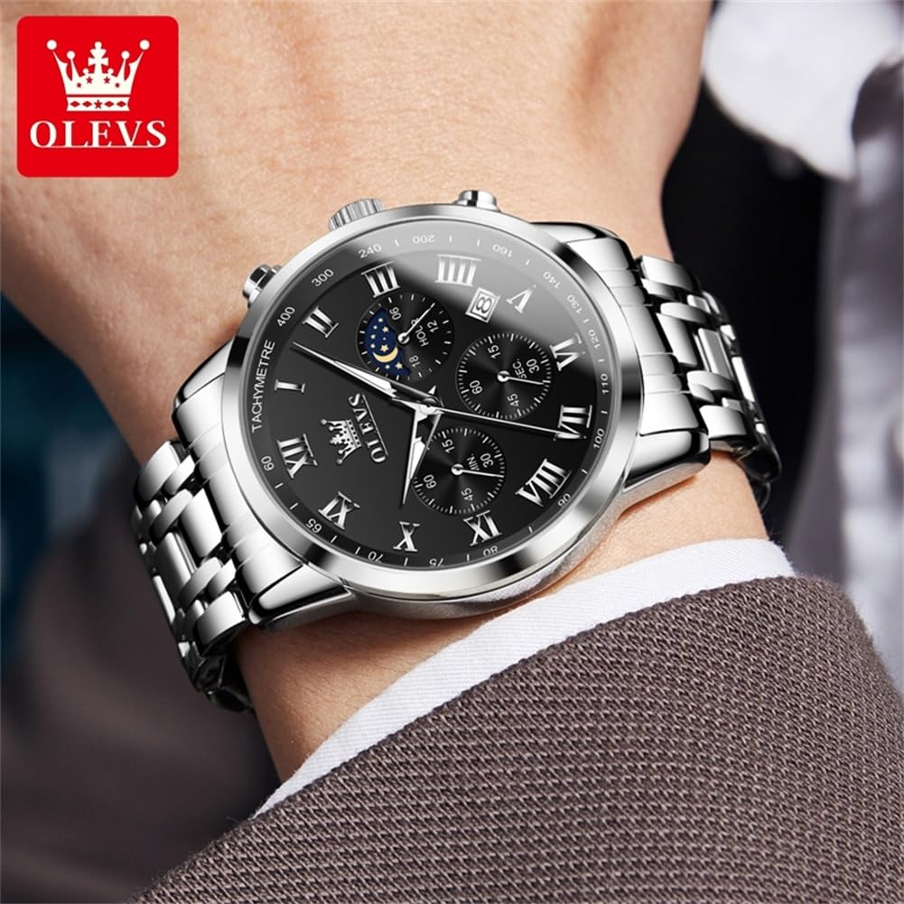Foto 8 pulgar | Reloj Olevs Sliver Chronograph Quartz De Acero Inoxidable Para Hombre - Venta Internacional.