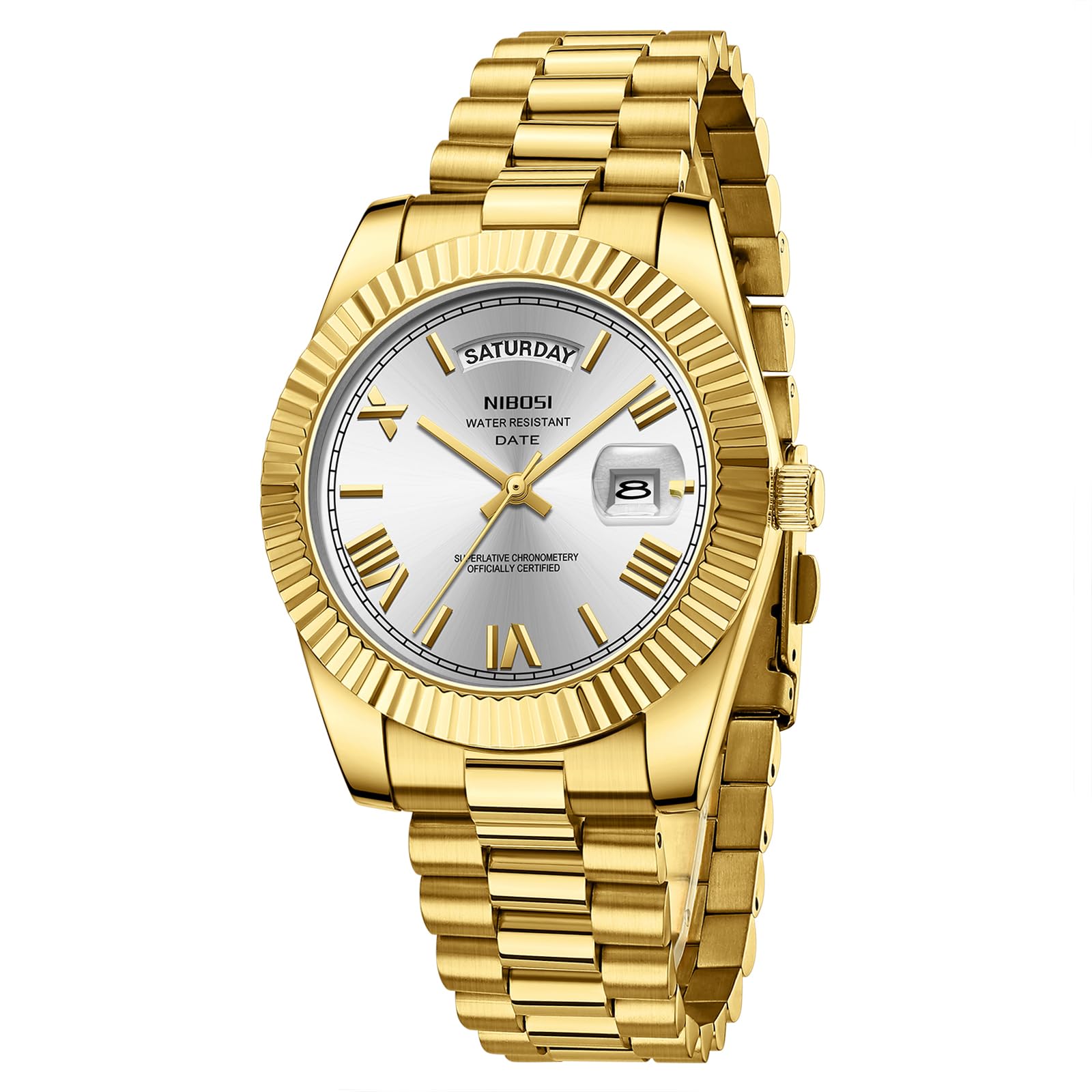 Reloj Nibosi A11-gold White Analógico Cuarzo Acero Inoxidable - Venta Internacional.