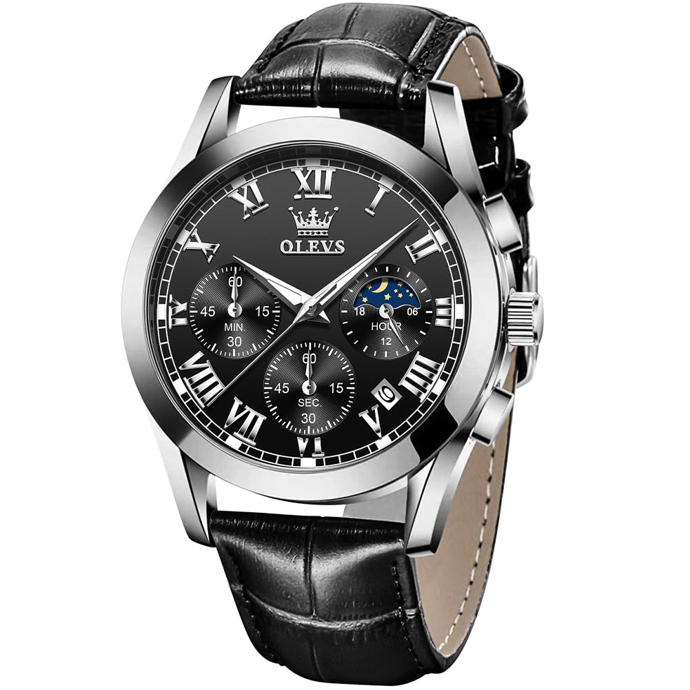 Reloj Olevs Para Hombre, Analógico, De Cuarzo, Fase Lunar, De Piel, Resistente Al Agua - Venta Internacional.