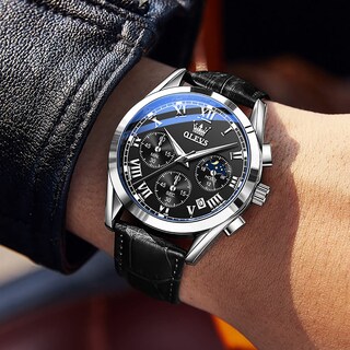 Foto 2 | Reloj Olevs Para Hombre, Analógico, De Cuarzo, Fase Lunar, De Piel, Resistente Al Agua - Venta Internacional.