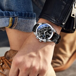 Foto 3 | Reloj Olevs Para Hombre, Analógico, De Cuarzo, Fase Lunar, De Piel, Resistente Al Agua - Venta Internacional.