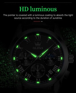 Foto 5 | Reloj Olevs Para Hombre, Analógico, De Cuarzo, Fase Lunar, De Piel, Resistente Al Agua - Venta Internacional.