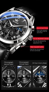 Foto 6 | Reloj Olevs Para Hombre, Analógico, De Cuarzo, Fase Lunar, De Piel, Resistente Al Agua - Venta Internacional.