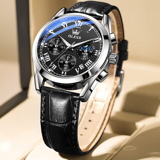 Foto 7 | Reloj Olevs Para Hombre, Analógico, De Cuarzo, Fase Lunar, De Piel, Resistente Al Agua - Venta Internacional.