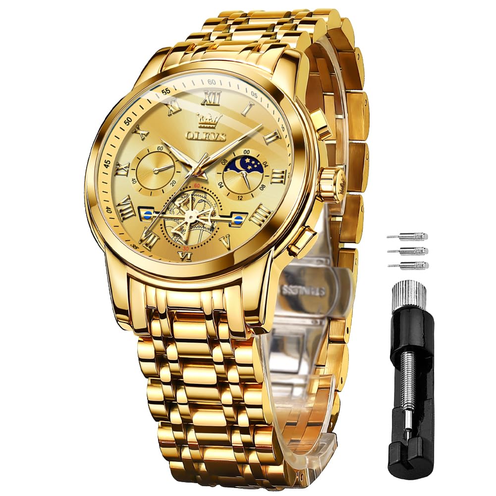 Reloj Olevs Chronograph Moon Phase De Acero Inoxidable Para Hombre - Venta Internacional.