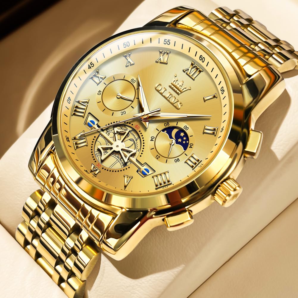 Foto 3 pulgar | Reloj Olevs Chronograph Moon Phase De Acero Inoxidable Para Hombre - Venta Internacional.