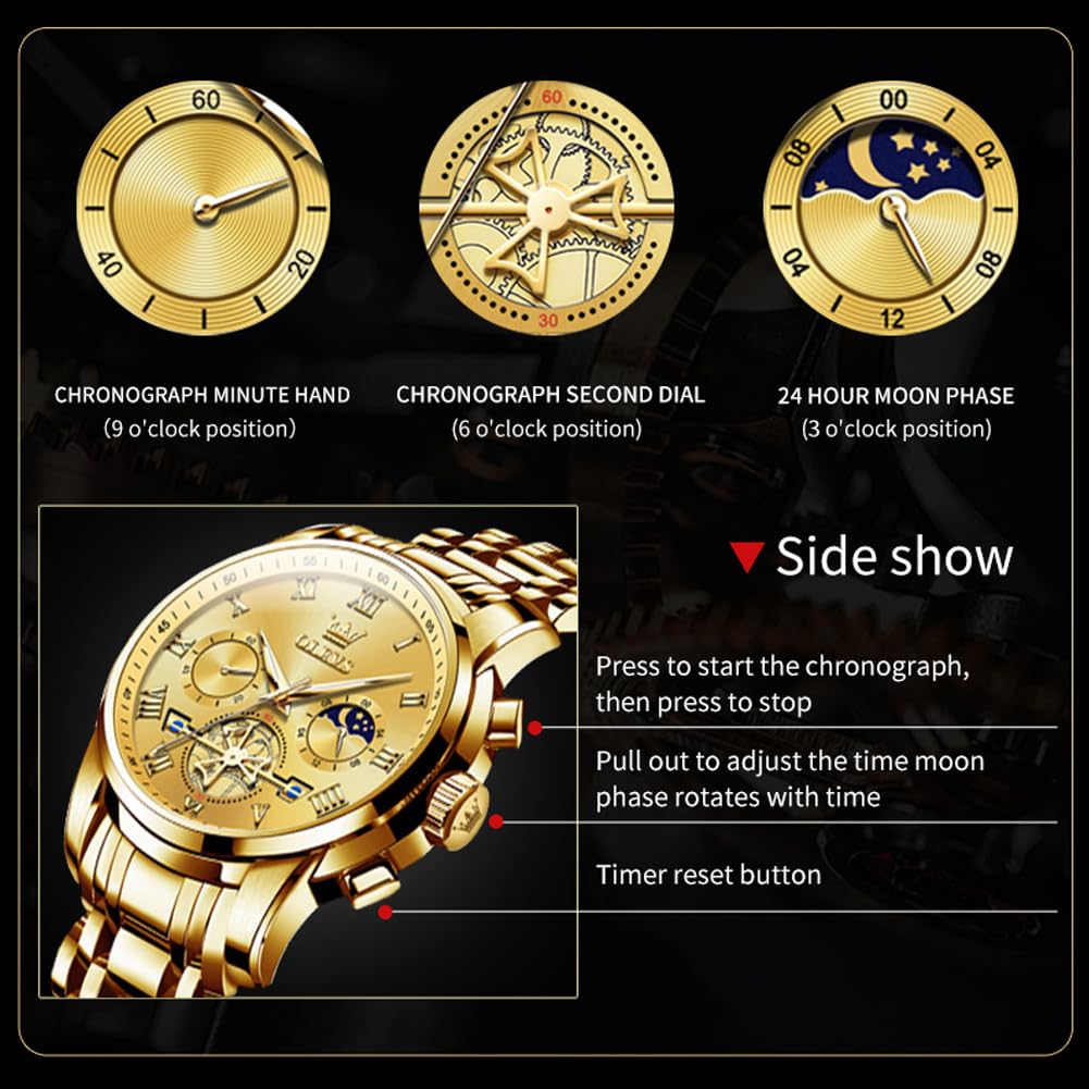 Foto 5 pulgar | Reloj Olevs Chronograph Moon Phase De Acero Inoxidable Para Hombre - Venta Internacional.