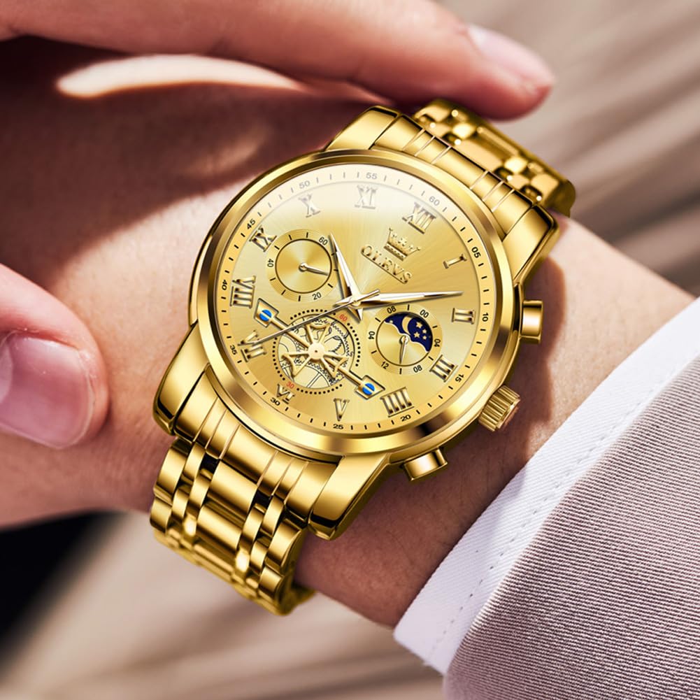 Foto 6 pulgar | Reloj Olevs Chronograph Moon Phase De Acero Inoxidable Para Hombre - Venta Internacional.