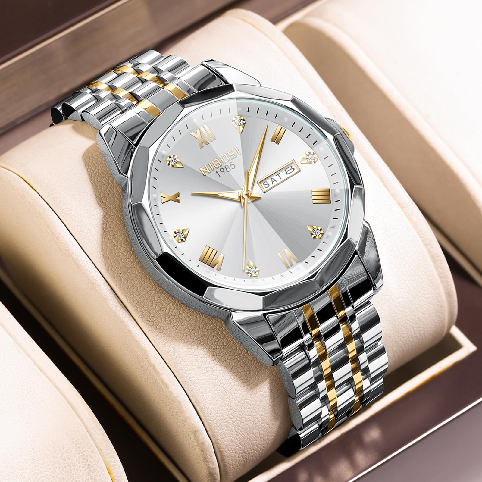 Foto 5 | Reloj Nibosi Analógico Impermeable Diamond Day-date Para Hombre - Venta Internacional.