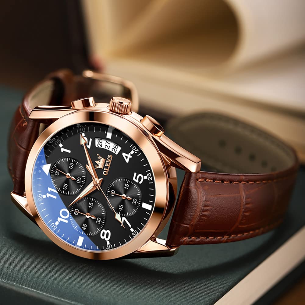 Foto 3 pulgar | Reloj Olevs De Cuero Marrón Para Hombre Con Cronógrafo Impermeable - Venta Internacional.