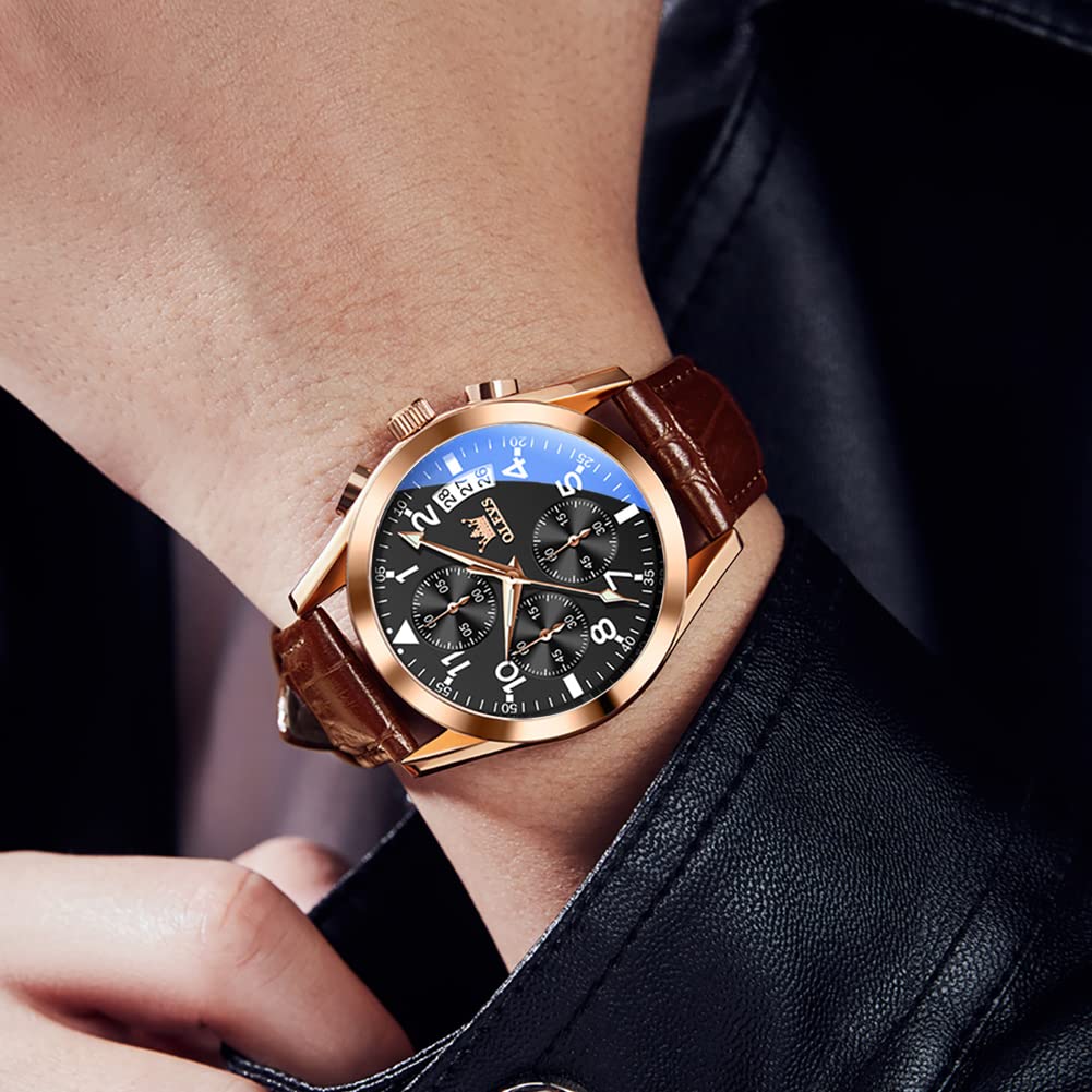 Foto 4 pulgar | Reloj Olevs De Cuero Marrón Para Hombre Con Cronógrafo Impermeable - Venta Internacional.