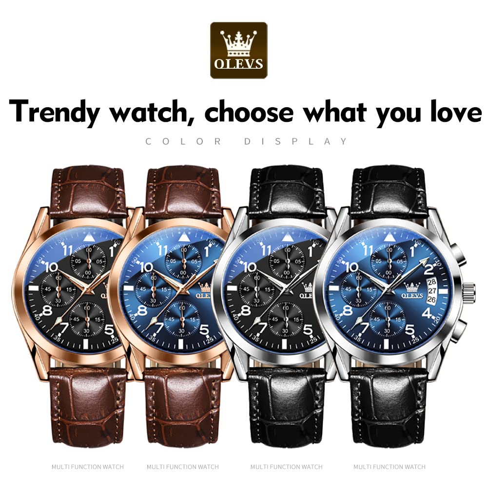 Foto 7 pulgar | Reloj Olevs De Cuero Marrón Para Hombre Con Cronógrafo Impermeable - Venta Internacional.