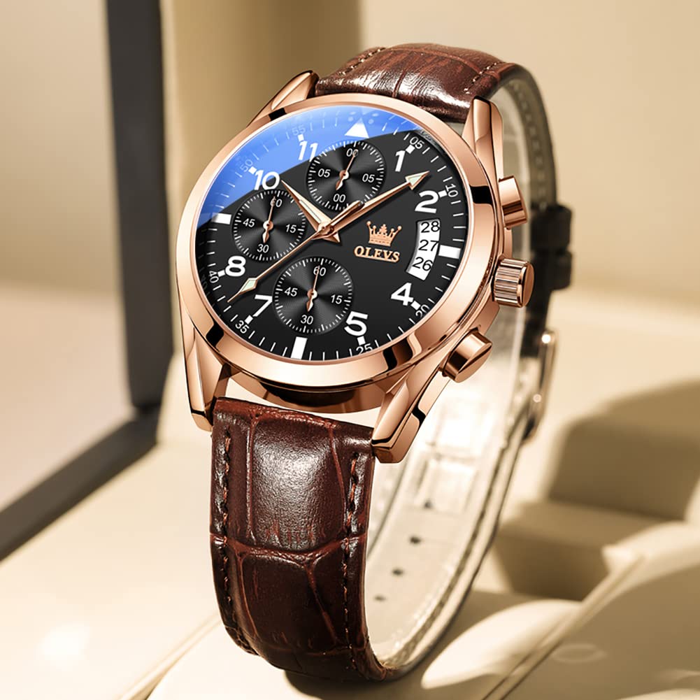 Foto 8 pulgar | Reloj Olevs De Cuero Marrón Para Hombre Con Cronógrafo Impermeable - Venta Internacional.