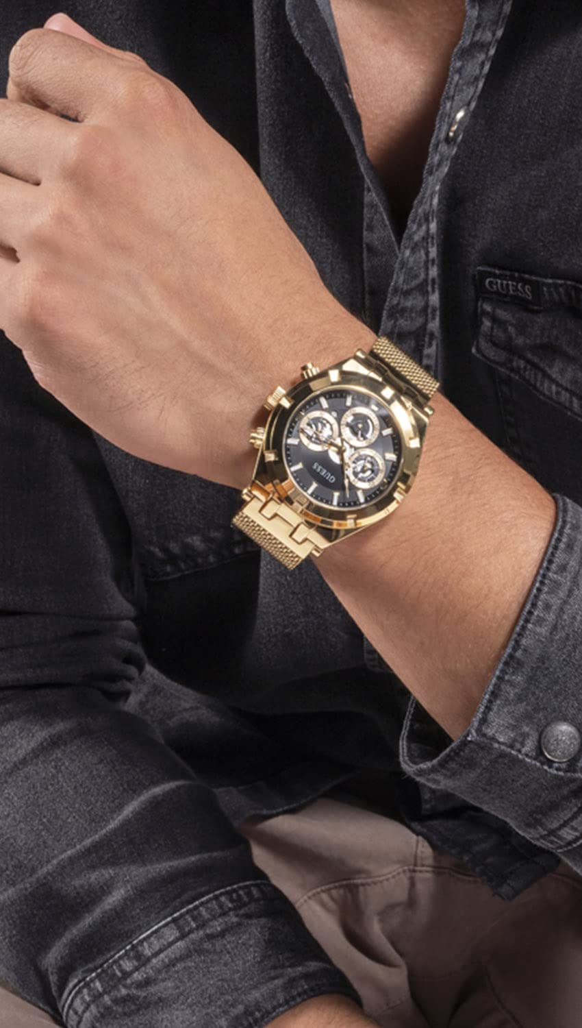 Foto 5 | Reloj Guess Dorado 44 mm para Hombre - Venta Internacional