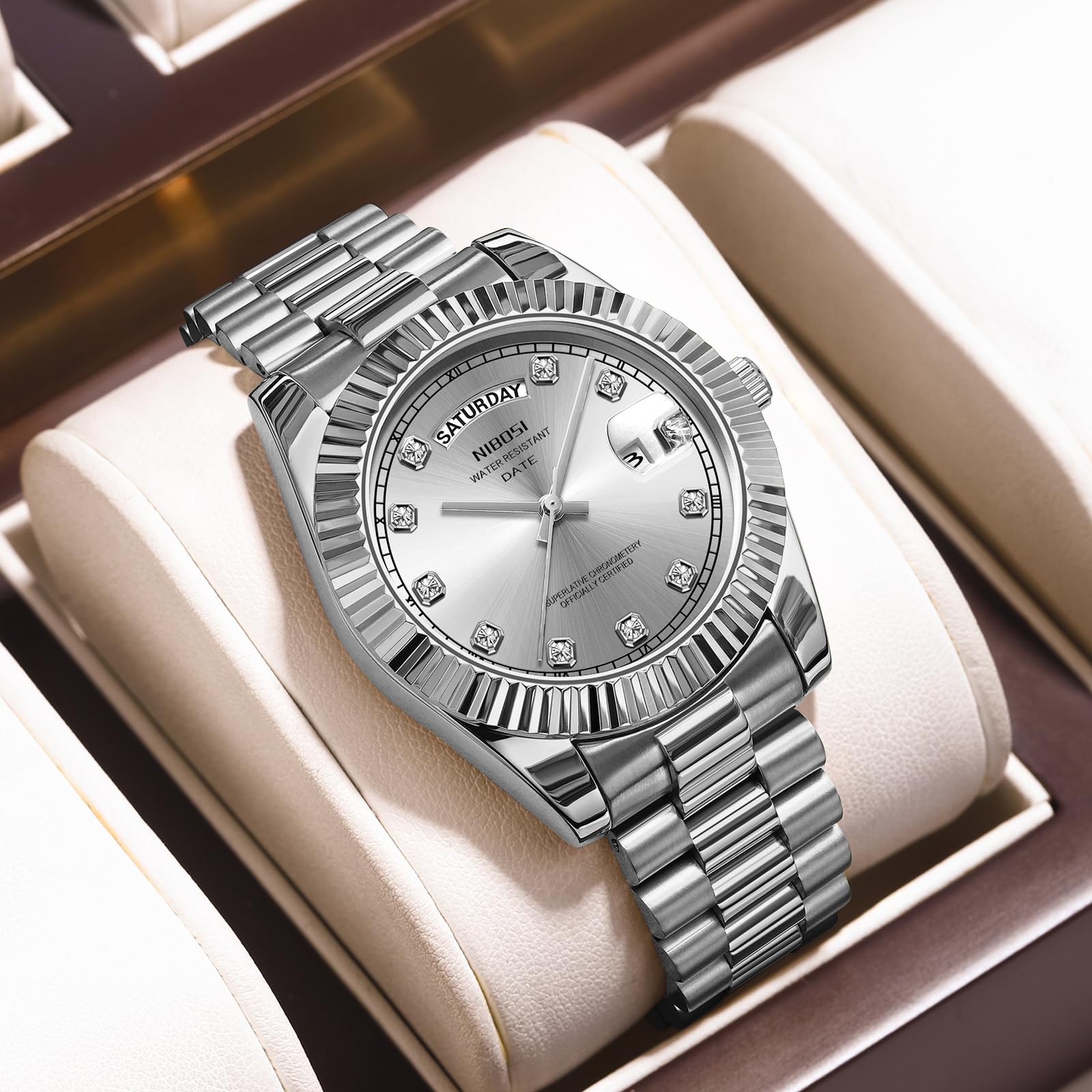 Foto 7 pulgar | Reloj Nibosi B04-all Silver Quartz De Acero Inoxidable Para Hombre - Venta Internacional.