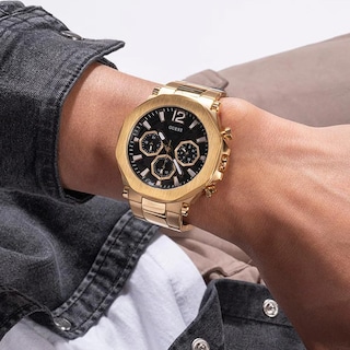 Foto 7 | Reloj Guess Correa Dorada de 46 mm y Esfera Negra para Hombre - Venta Internacional