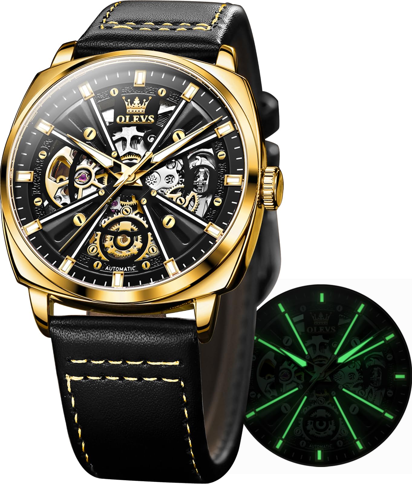 Foto 2 pulgar | Reloj Olevs Skeleton Square Mechanical Para Hombre Impermeable - Venta Internacional.