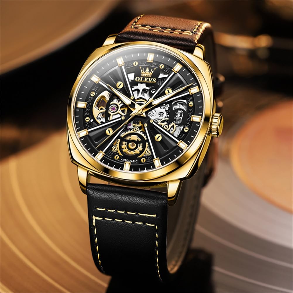Foto 4 pulgar | Reloj Olevs Skeleton Square Mechanical Para Hombre Impermeable - Venta Internacional.