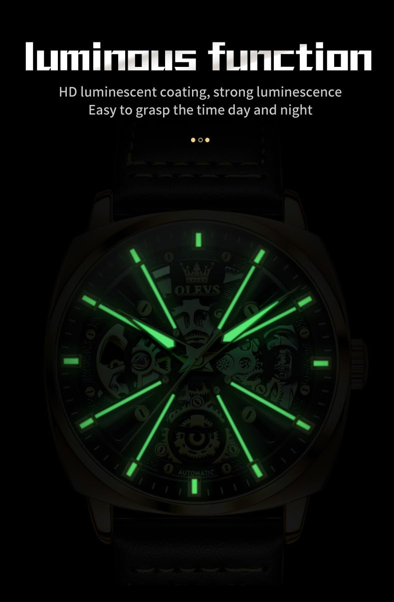 Foto 5 pulgar | Reloj Olevs Skeleton Square Mechanical Para Hombre Impermeable - Venta Internacional.