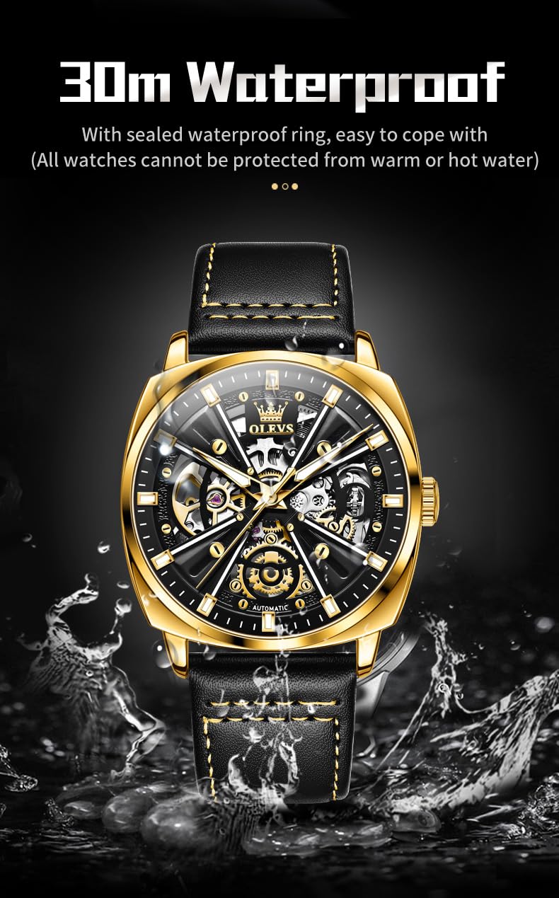 Foto 6 pulgar | Reloj Olevs Skeleton Square Mechanical Para Hombre Impermeable - Venta Internacional.