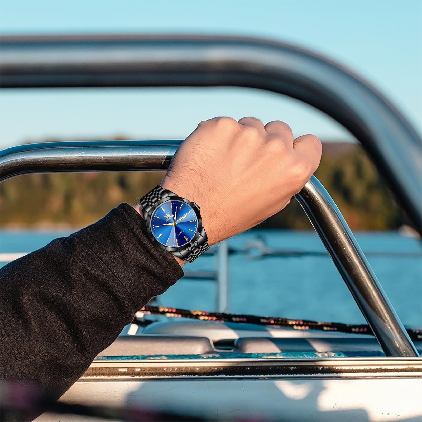 Foto 2 | Reloj Olevs Blue Black Waterproof Diamond Para Hombre Con Fecha - Venta Internacional.