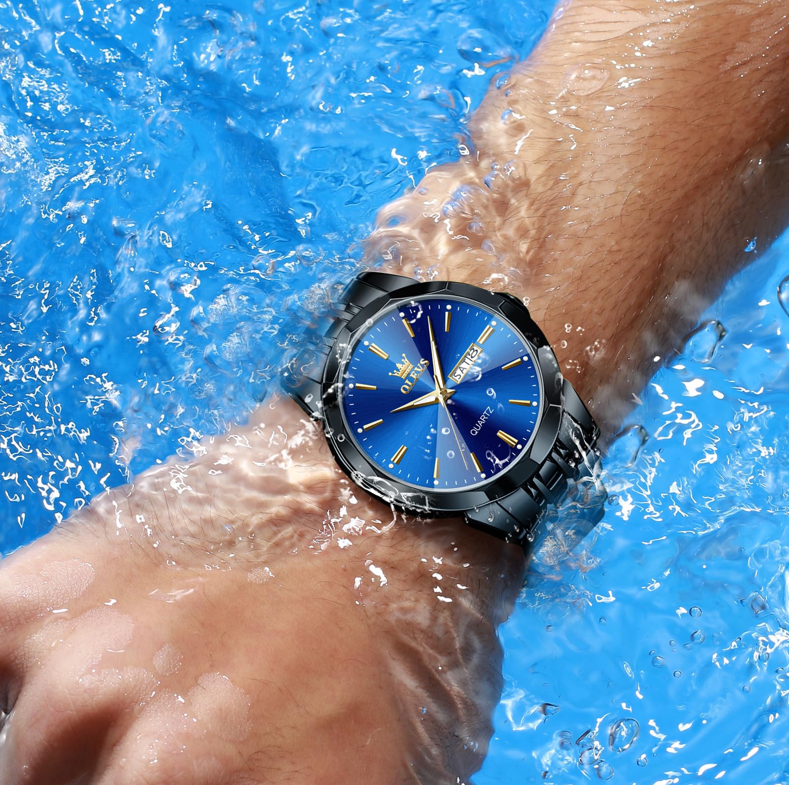 Foto 4 pulgar | Reloj Olevs Blue Black Waterproof Diamond Para Hombre Con Fecha - Venta Internacional.