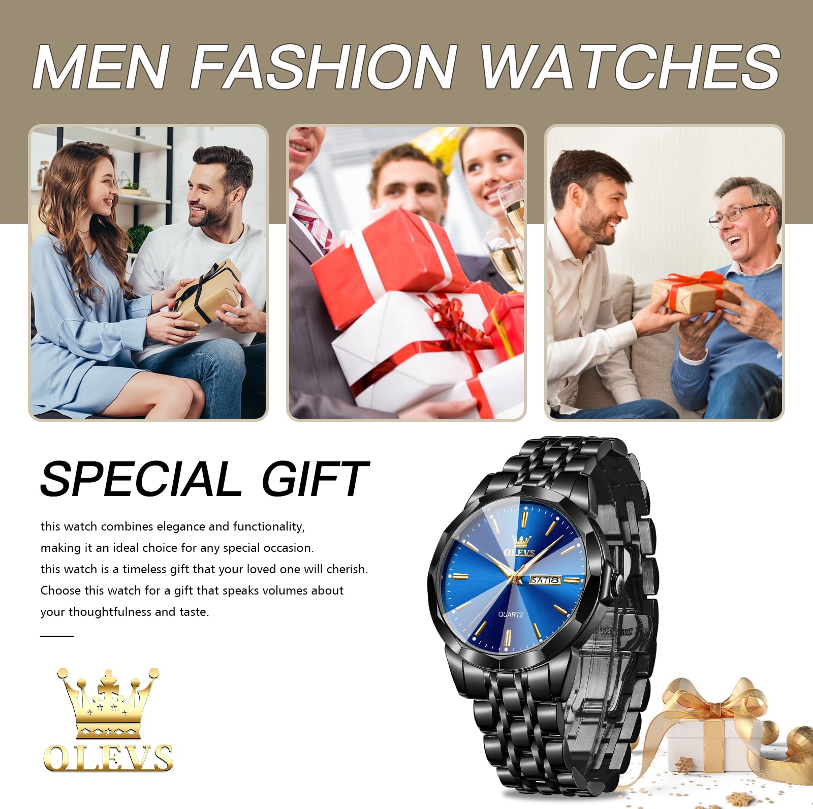 Foto 7 pulgar | Reloj Olevs Blue Black Waterproof Diamond Para Hombre Con Fecha - Venta Internacional.