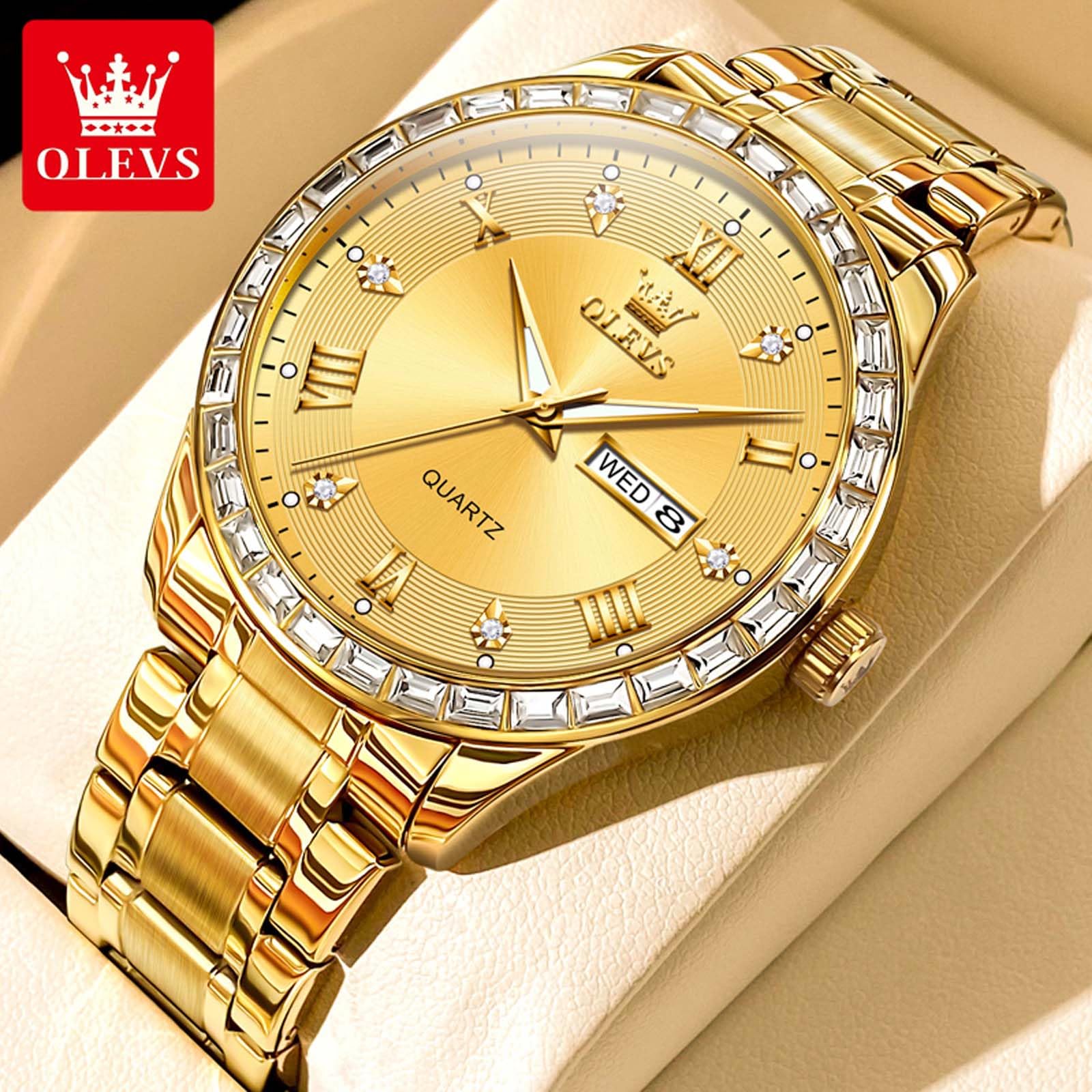 Foto 4 pulgar | Reloj Olevs Gold de Acero Inoxidable Impermeable para Hombre - Venta Internacional