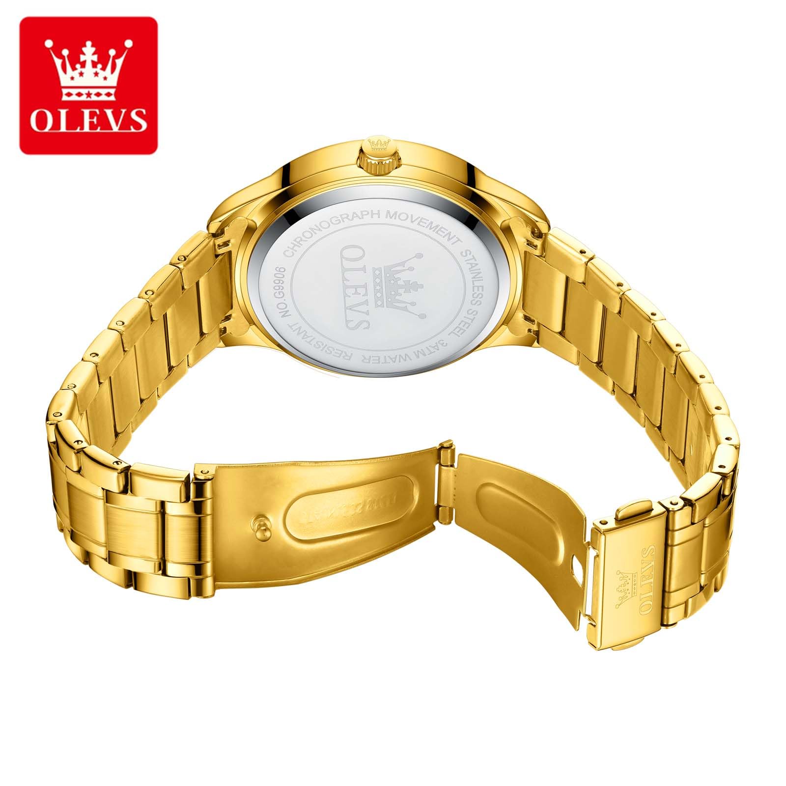 Foto 6 pulgar | Reloj Olevs Gold de Acero Inoxidable Impermeable para Hombre - Venta Internacional