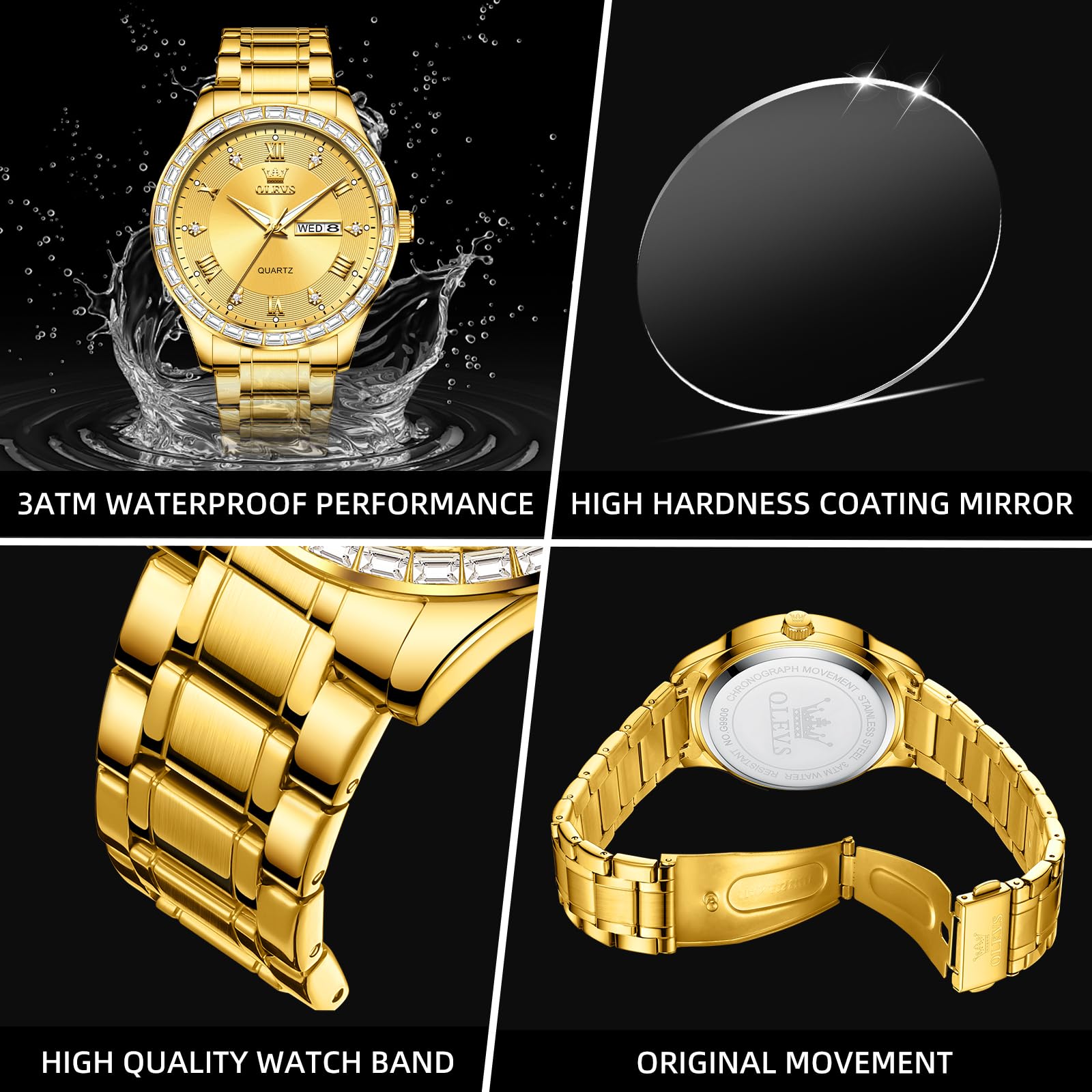 Foto 7 pulgar | Reloj Olevs Gold de Acero Inoxidable Impermeable para Hombre - Venta Internacional