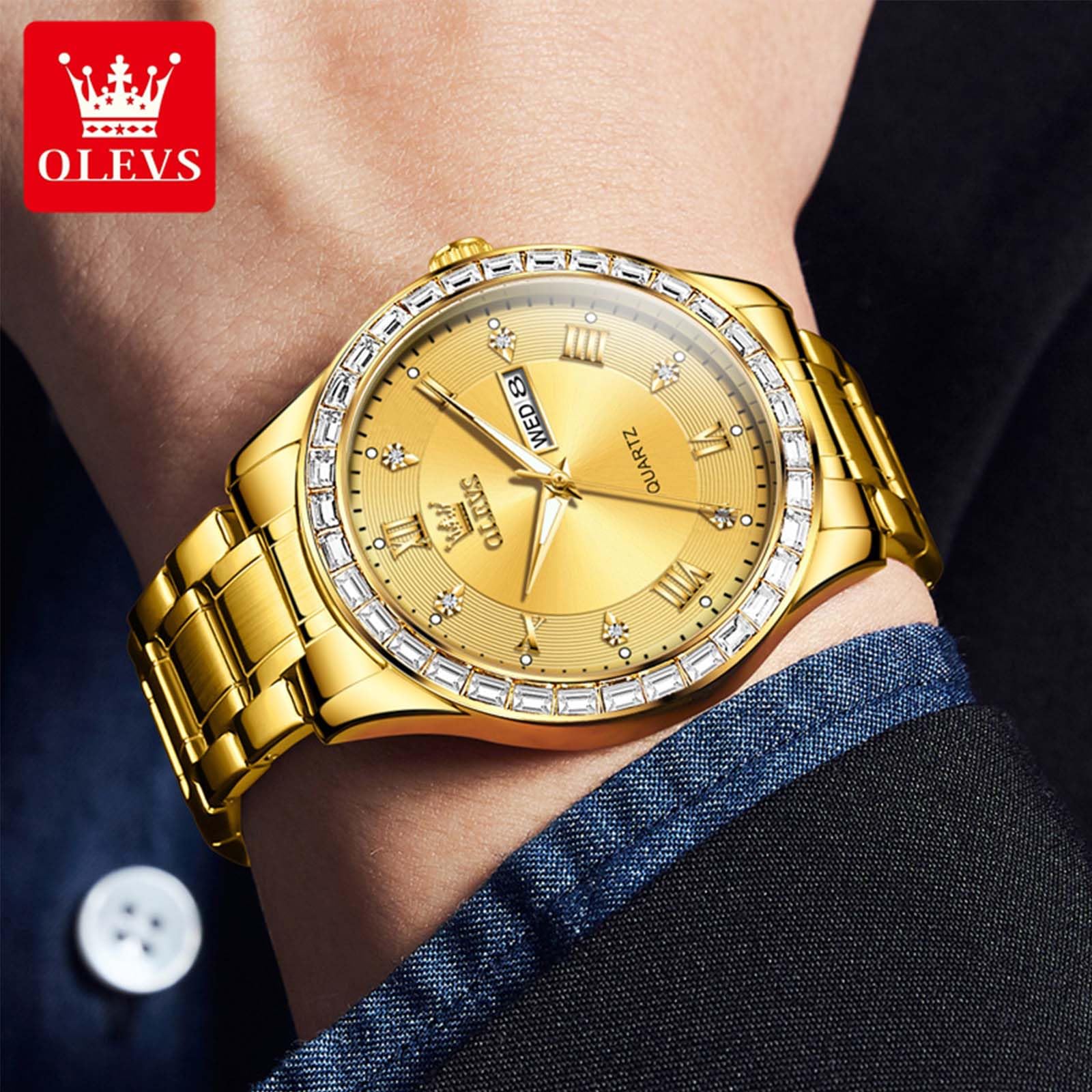 Foto 8 pulgar | Reloj Olevs Gold de Acero Inoxidable Impermeable para Hombre - Venta Internacional