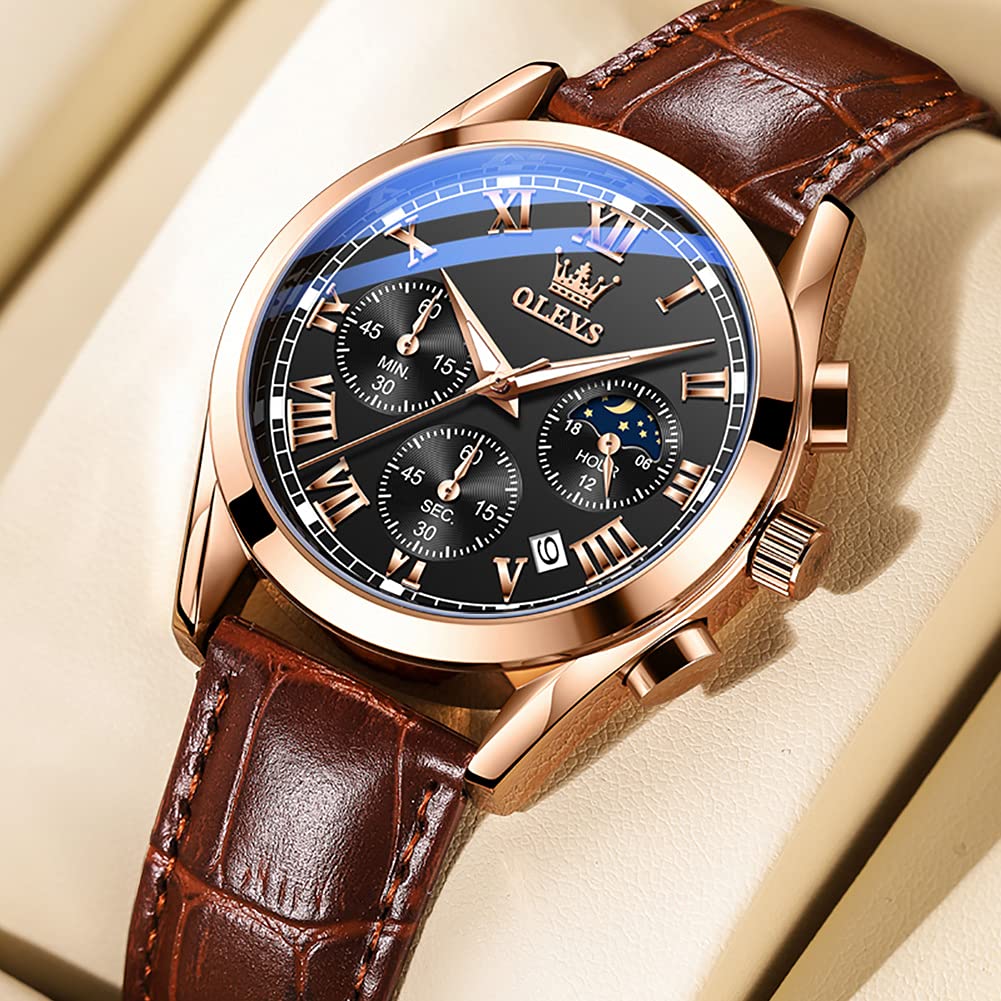Foto 4 | Reloj Olevs Para Hombre, Piel Negra, Impermeable, Luminoso, Con Fecha - Venta Internacional.