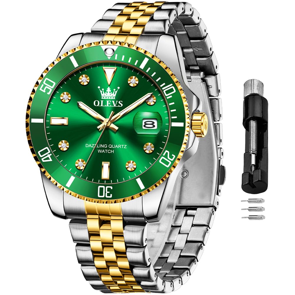 Reloj Olevs Vestido De Lujo Verde De Acero Inoxidable Para Hombre - Venta Internacional.