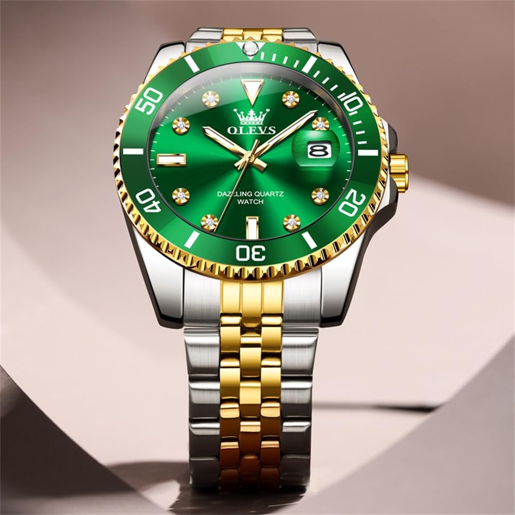 Foto 3 pulgar | Reloj Olevs Vestido De Lujo Verde De Acero Inoxidable Para Hombre - Venta Internacional.